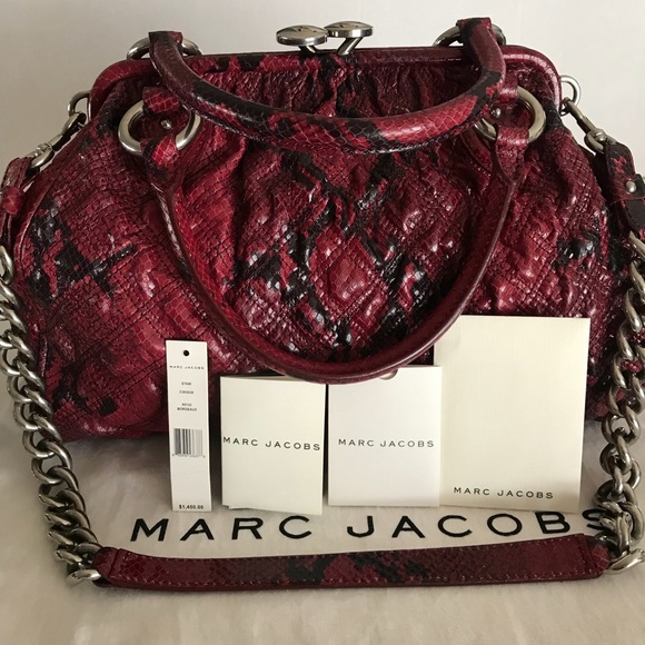 Marc Jacobs STAM Bag Python Bordeaux Studded wTags - Picture 3 of 17